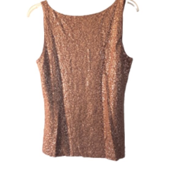 Women’s Petite Tank Top Size Small Copper Sequin Scoop Neck Lined Pullover - Picture 4 of 10